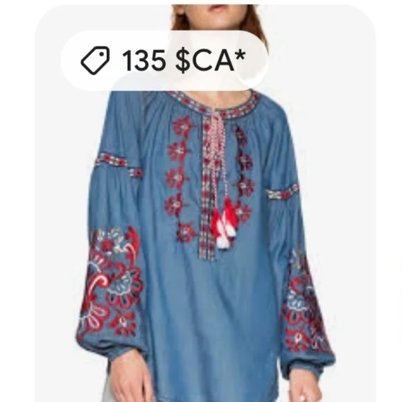 Desigual Denim Blue Blouse with Red Embroidery - Picture 7 of 7